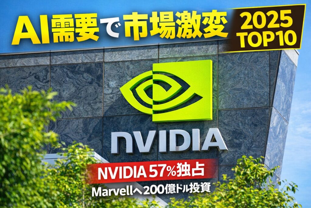 NVIDIA本社ビル外観を背景に、AI需